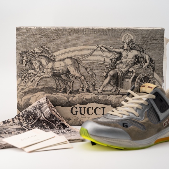 Size 8G - Gucci Ultrapace Silver Metallic Green sneakers